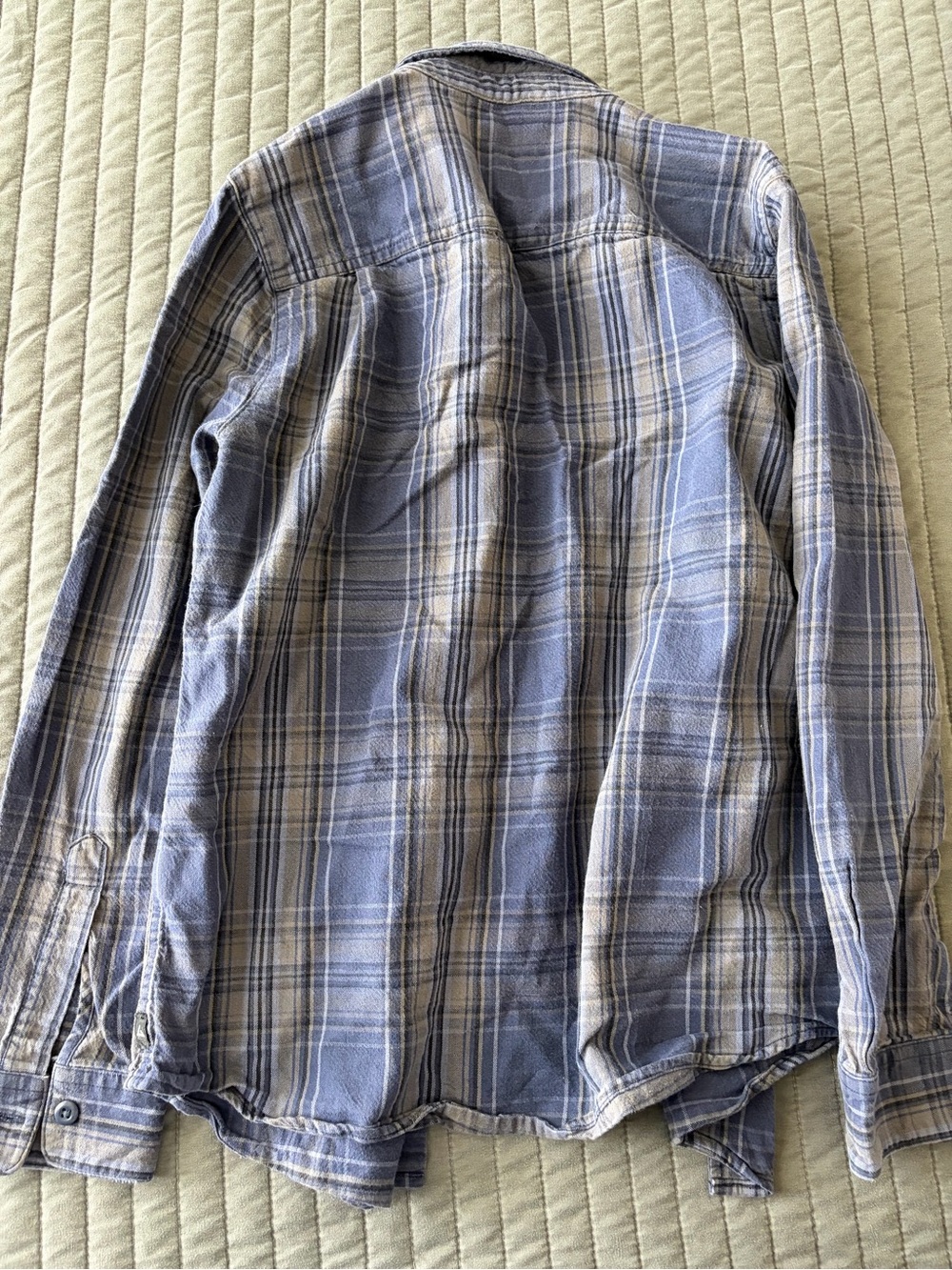 American Giant Flannel Shirt Mens M Blue Tan Plaid Button-Down Made in USA - Picture 5 of 5